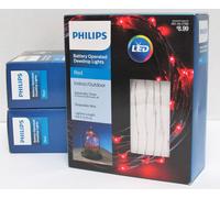Lotto Di 3 LED a Batteria Goccia Rugiada Luci Timer Philips 051042765 2.9m Rosso