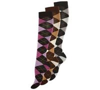 Lotto di 3 paia di gambaletti in cotone da donna, motivo: quadretti Lila, gris, marron