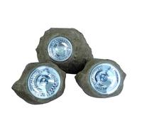 Set di 3 rocce solari da giardino da installare - LUMISKY - ROCKY BROWN - 14 e 9 cm - Marcatura - LED bianco
