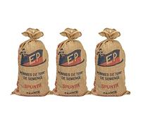 Lotto di 3 sacchetti di iuta 60 x 110 cm, sacchetti nuovi riciclati stampati 1 lato, patate, 50 kg