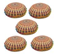 Lotto di 5 pezzi New Mandala Round Floor Case Cuscini indiani Fodera per...