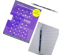 Lotto esclusivo su Amazon: Calligrafo 108503C - Quaderno per apprendimento scrittura, 17 x 22 cm, 32 pagine a doppia linea 5 mm e tinta unita, colore: bianco + matita Maped HB speciale apprendimento