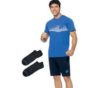 LOTTO homewear Completo Sportivo Uomo Cotone T-Shirt + Pantaloncino + Calzini in OMAGGIO Pigiama Corto Estivo Uomo leggero M L XL 3XL 4XL 5XL Calibrato Taglie Maxi (BLUETTE 205, XXL)