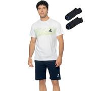 LOTTO homewear Completo Sportivo Uomo Cotone T-Shirt + Pantaloncino + Calzini in OMAGGIO Pigiama Corto Estivo Uomo leggero M L XL 3XL 4XL 5XL Calibrato Taglie Maxi (BIANCO 210, XL)