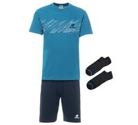 LOTTO homewear Completo Sportivo Uomo Cotone T-Shirt + Pantaloncino + Calzini in OMAGGIO Pigiama Corto Estivo Uomo leggero M L XL 3XL 4XL 5XL Calibrato Taglie Maxi (PETROLIO210, L)