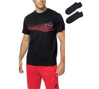 LOTTO homewear Completo Sportivo Uomo Cotone T-Shirt + Pantaloncino + Calzini in OMAGGIO Pigiama Corto Estivo Uomo leggero M L XL 3XL 4XL 5XL Calibrato Taglie Maxi (NERO 205, L)