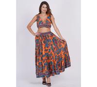 Lotto misto abito donna blusa crop stampa floreale top e gonna lunga a strati