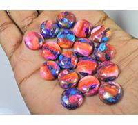 Lotto pietre preziose naturali sfuse cabochon rotonde turchese rame ostrica A...