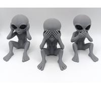 Lotto Statuette I Tre Alieni Saggi Statuetta Three Wise Monkeys Deco 3D Print