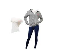 Lotto Tuta Donna Estiva 2 PEZZI + T-SHIRT OMAGGIO Tuta Donna Cotone French Terry Felpa Estiva - Tuta Donna Completa Cotone 4 Stagioni (FELPA GRIGIO-LEGGINGS BLU-T-SHIRT BIANCA, S)