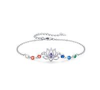 Lotus Bracciale Chakra da donna in argento sterling 925 Fiore di loto con zirconi colorati Fiore di loto Gioielli Regali per donne Ragazze 3 colori, 7+2 pollici, argento sterling