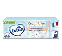 Lotus Fazzoletti di Carta Morbidi per Pelle Sensibile, Cotone, 15 Unità, Scatola, Azzurro, Senza Profumo