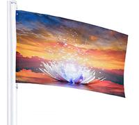 Lotus Flag 3x5 FT Star Lotus Flower On The Lake at Sunset with Trees Cloudy Outdoor Flags Large Welcome Yard Banners Home Garden Yard Lawn Decor White Orange