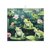 Lotus Frog - Tappetino scolapiatti assorbente, per bancone della cucina, piscina estiva, tappetino da caffè, protezione scolapiatti con anello per appenderlo, 40,6 x 45,7 cm