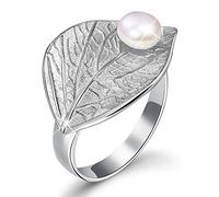 Lotus Fun, anello da donna con foglie e perle d'acqua dolce, aperto, in argento sterling S925, realizzato a mano per donne e ragazze e Argento, regolabile, colore: argento, cod. LFJD