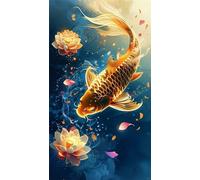 Lotus Golden Koi Diamond Art Kits,5D Diamond Painting Kits for Adults,DIY Full Square Drill diamond painting kits for Beginners Rhinestone Embroidery Picture Art For Home Decor 20x50 cm