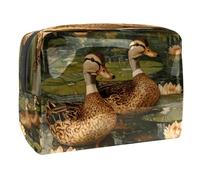 Lotus Leave Indian Runner Ducks Borsa cosmetica da donna, borsa da viaggio grande in PVC per trucchi con cerniera, Multi, 18.5x7.5x13cm/7.3x3x5.1in, Beauty case