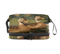 Lotus Leave Indian Runner Ducks - Trousse per cosmetici a doppio strato, per donne e ragazze, trousse da viaggio per trucchi, pratica borsa organizer con scomparto per pennelli, Multi, 27x15x14