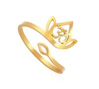 Lotus Om Anello Per Le Donne Acciaio Inox Scava Fuori Buddismo Spirituale Scrittura Aperto Lotus Om Simbolo Anello Religioso Yogi Simbolo Gioielli