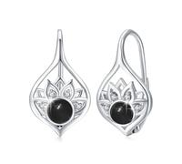Lotus Orecchini da donna in argento sterling 925, con occhio di gatto, colore nero, con fiore di loto, orecchini a cerchio, per yoga, per donne e donne
