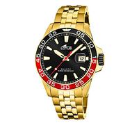 Lotus Orologio da uomo in acciaio inox color oro con una dimensione di 45 mm e un quadrante nero, lunetta rossa, 10 bar, datario, 18770/4, gold, groß, Bracciale