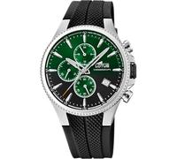 Lotus Orologio Uomo 18621/A Chrono Cassa in Acciaio Inox 316L Argento Cinturino in Gomma, Verde, striscia