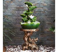Lotus Tabletop Water Fountain Indoor Floor Standing Retro Fountain Resin Decorations with LED Light/Atomizer Feng Shui Ornaments for Living Room Balcony Office (B)