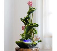 Lotus Tabletop Water Fountain Indoor Floor Standing Retro Fountain Resin Decorations with LED Light/Atomizer Feng Shui Ornaments for Living Room Balcony Office (C)