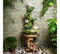 Lotus Tabletop Water Fountain Indoor Floor Standing Retro Fountain Resin Decorations with LED Light/Atomizer Feng Shui Ornaments for Living Room Balcony Office (A)