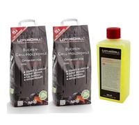 LotusGrill - Carbone di legno di faggio da 2,5 kg, con LotusGrill, pasta combustibile da 500 ml, entrambi sviluppati per grigliate carenti di fumo con il barbecue LotusGrill