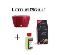 Lotusgrill - Mini Ø 25,8 cm Rosso + Batterie, Cavo USB, 1Kg Carbonella e Gel BBQ
