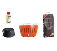LotusGrill S Arancio Starter-Set, 1 griglia, 1 carbone di faggio da 2,5 kg, 1 pasta combustibile da 200 ml, 1 borsa per il trasporto (Orange)