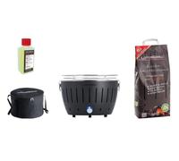 LotusGrill S Nero Starter-Set, 1 griglia, 1 carbone di faggio da 2,5 kg, 1 pasta combustibile da 200 ml, 1 borsa per il trasporto (Black)