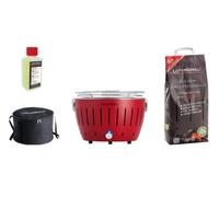 LotusGrill S Rosso Starter-Set, 1 griglia, 1 carbone di faggio da 2,5 kg, 1 pasta combustibile da 200 ml, 1 borsa per il trasporto (Red)