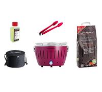 LotusGrill Small Compact G280 Modello più Piccolo, griglia a Carbone a Bassa Emissione di Fumo Viola, 1 kg di Carbone, 200 ml di Pasta combustibile, 1 Coltello e 1 Borsa, connessione USB