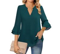 Lotusmile Top da Donna Elegante, Casual, Maniche a Campana a 3/4 Strati, Camicette a Doppio Strato, in Chiffon, Tunica da Lavoro