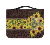 Lotusorchid Borsa per la Bibbia in pelle PU per donne con versi biblici ispiratori, copertina biblica con stampa leopardata girasole per donne ragazze, robusta borsa per il trasporto di libri biblici