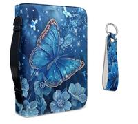 Lotusorchid Custodia per Bibbia con farfalla, da donna, con portachiavi in pelle, portatile, in pelle, per chiesa, per studio biblico, colore blu, taglia 2XL