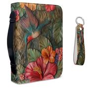 Lotusorchid Custodia per bibbia con portachiavi in pelle, ibisco colibrì, custodia da uomo con cerniera, in pelle PU, accessori per borse da chiesa, verde e rosa, taglia XL