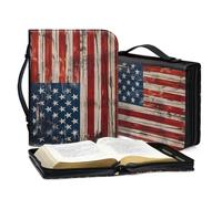 Lotusorchid Custodia per libri biblici da uomo, con stampa bandiera americana, in poliuretano, con cerniera, con maniglia, custodia portatile per bibbia, borsa organizer per il trasporto da donna, XL