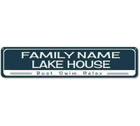 Lotusworld - Targa in Metallo con Scritta in Lingua Inglese Boat, Swim, Relax Lake House, 10,2 x 40,6 cm