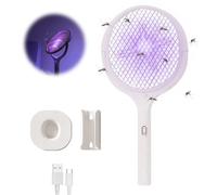 Lotvic 6-in-1 Racchetta Zanzare Elettrica, Scacciamosche con Testa Rotante, Scacciamosche Elettrico Estensibile, Efficace Contro insetti, Adatto per Casa Giardino Campeggio Interni ed Esterni Bianco