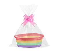 Lotvic Cesto regalo, kit cestino, cesto vuoto con sacchetti di cellophane e fiocchi, cesti regalo in corda con manici, cesti regalo in tessuto per baby shower, matrimoni, compleanni, inaugurazione