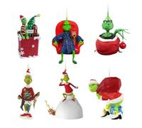 Lotvic Confezione da 6 decorazioni natalizie Grin-ch, decorazioni per albero di Natale, divertenti ciondoli in resina per casa, vacanze, feste, mostri dai capelli