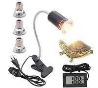 Lotvic Lampada Riscaldante per Tartarughe, Lampada Rettile e Anfibio con 3 Lampadine, e 1 Termometro per Rettile, Morsetto Girevole a 360 ° per Tartaruga, Serpente, Lucertola (Nero)