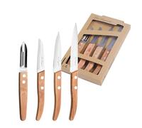 Lou Laguiole 497511NT01KK4 Forest - Set di 4 coltelli essenziali, acciaio inossidabile, legno naturale, 22 x 13 x 2 cm