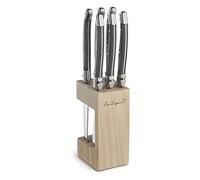 LOU LAGUIOLE Tradition Ceppo con 6 Coltelli Bistecca Inox, Grigio | Blocco da 6 coltelli da bistecca, acciaio inox 18/0, finitura lucida