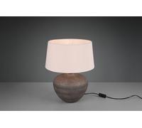 Reality Leuchten Lou R50963844 - Lampada da tavolo in ceramica marrone, paralume in tessuto beige, 1 x E27, altezza 38 cm