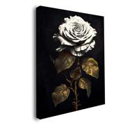 LOUBAK TRADING Stampa su tela moderna 50 x 30 cm - Rosa bianca su sfondo nero | Quadro decorazione per la casa | Estetica - Soggiorno camera corridoio casa | Arte Contemporanea - Natura - Benessere.