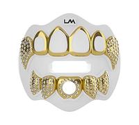 Loud Mouth Paradenti da calcio | Paradenti per labbra e denti 3D Chrome Grillz per adulti e giovani (3D Grillz Bling - Bianco Cromato/Oro)